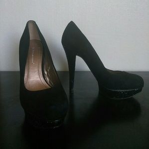 BCBG Black Suede Glitter Heels Sz 7